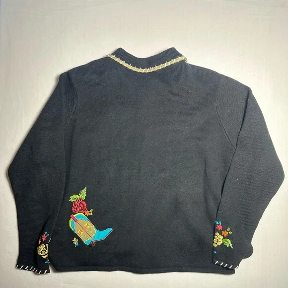 Arriviste Western Boot Embroidered Cardigan Sweater Vintage Cowgirl Rodeo Jacket - Picture 7 of 7